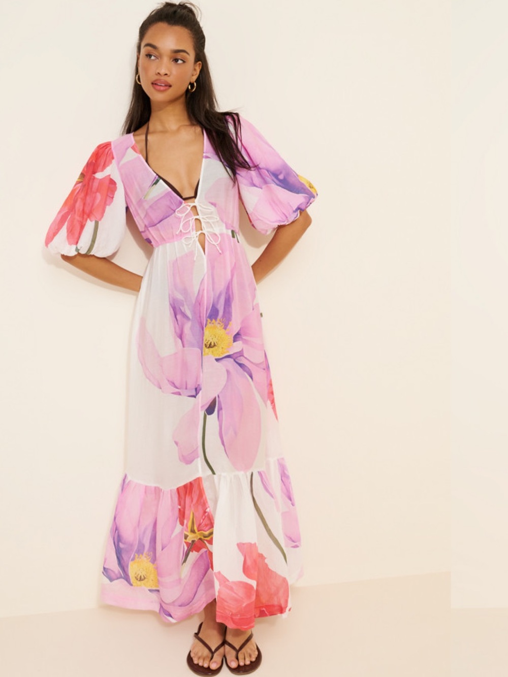 Aureta Floral Puff Sleeve Maxi Dress - Pink Floral